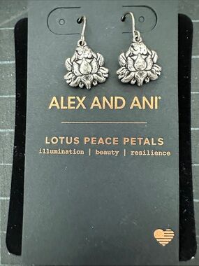 Alex and Ani Silver Lotus Peace Petals Wire Earrings